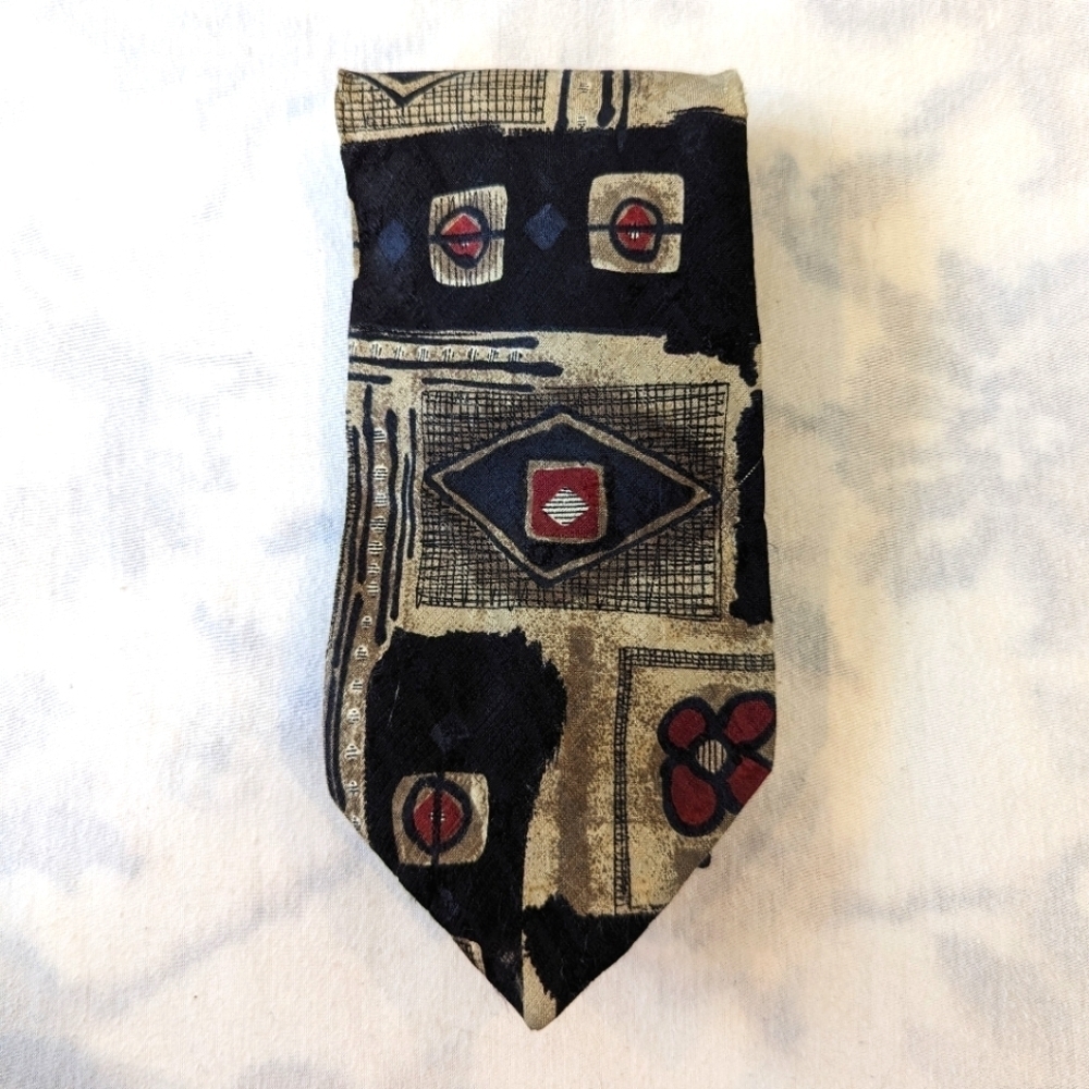 Club International geometric and floral print silk tie Corporate Office Business